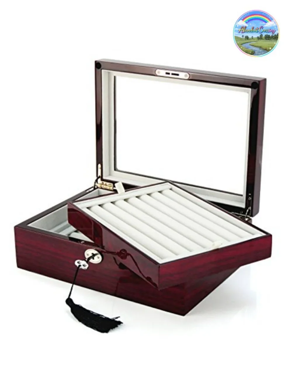 Large Double Layer Mahogany Cufflink Storage Case Box for Men, Holds 72